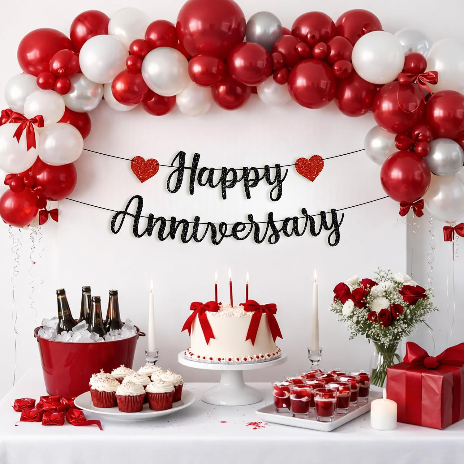 Happy Anniversary Black Glitter Banner