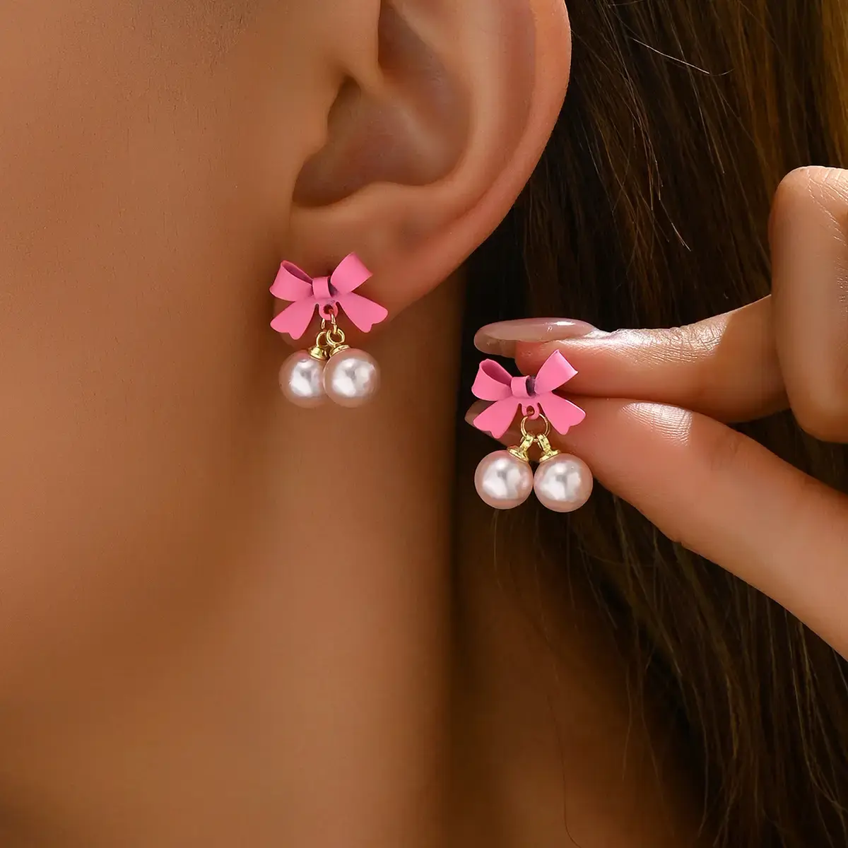 Sweet Style Bow Pearl Stud Earrings