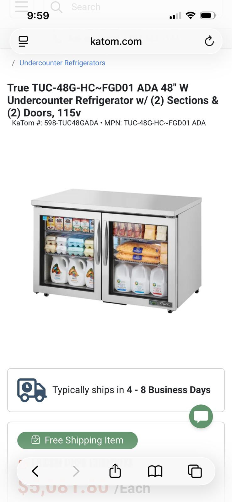 Thumbnail: True TUC-48G-FGD01 48 3/8" Undercounter Refrigerator with Glass Doors