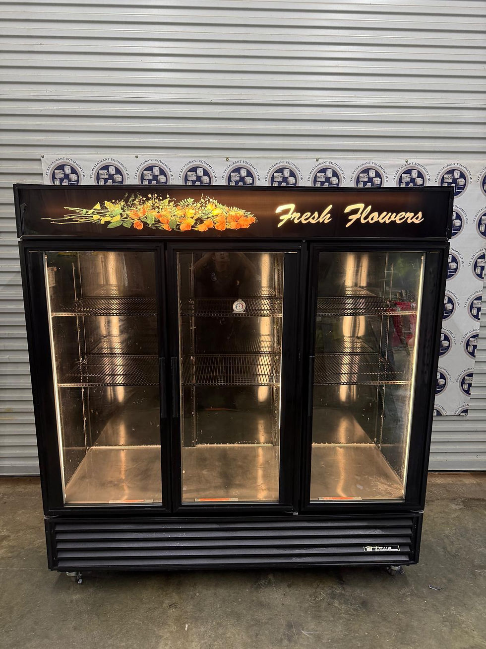 Thumbnail: True GDM-72FC 3 Section Floral Cooler w/ Swinging Door - Black, 115v