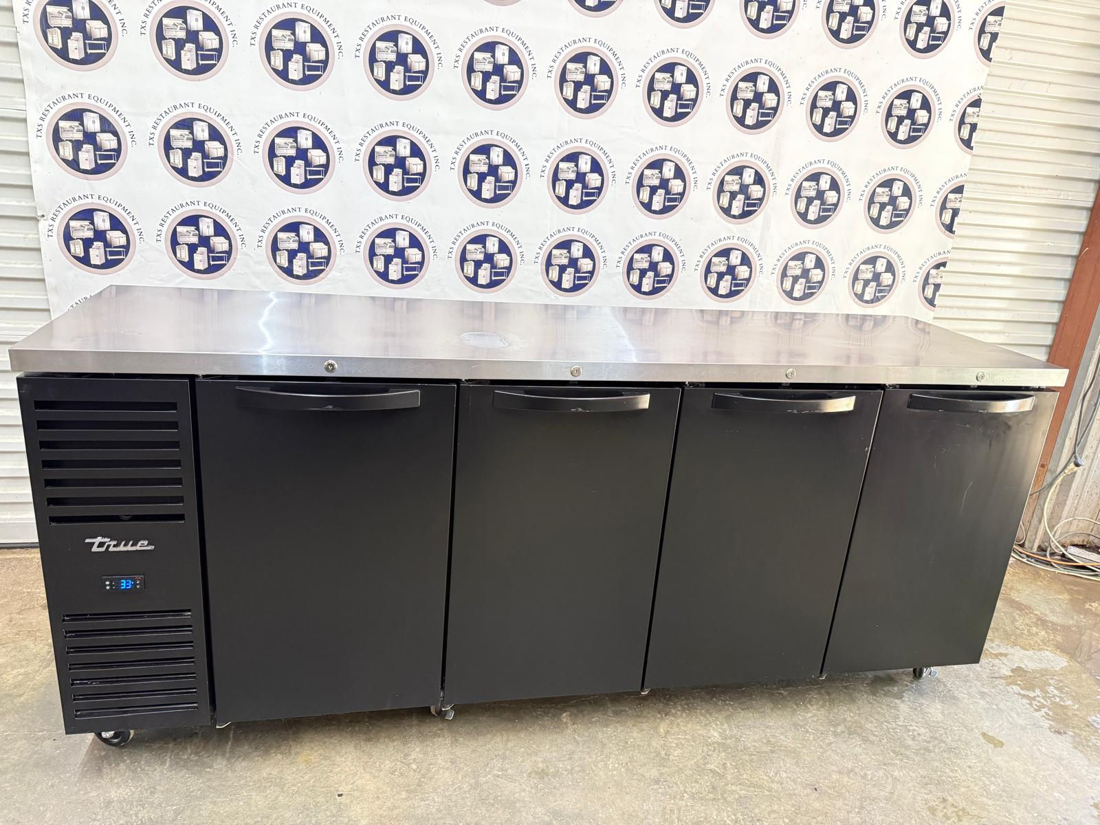 True TBR92-RISZ1-L-B-SSSS-1 92" Black Solid Door Back Bar Refrigerator with LED