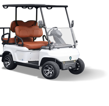 Carrinho elétrico TM4 da TMobilis, branco com interior marrom, ideal para condomínios e resorts