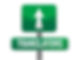 Green traffic sign with an upward arrow above a sign reading "TRANSLATORS" on a white background, suggesting direction or guidance.