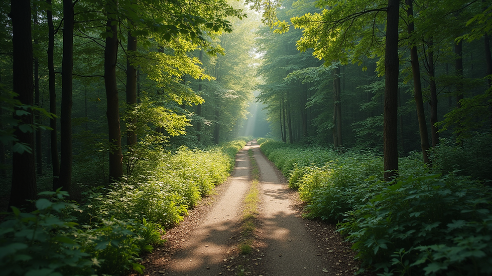 High angle view of a peaceful path through a forest, symbolizing a journey of growth