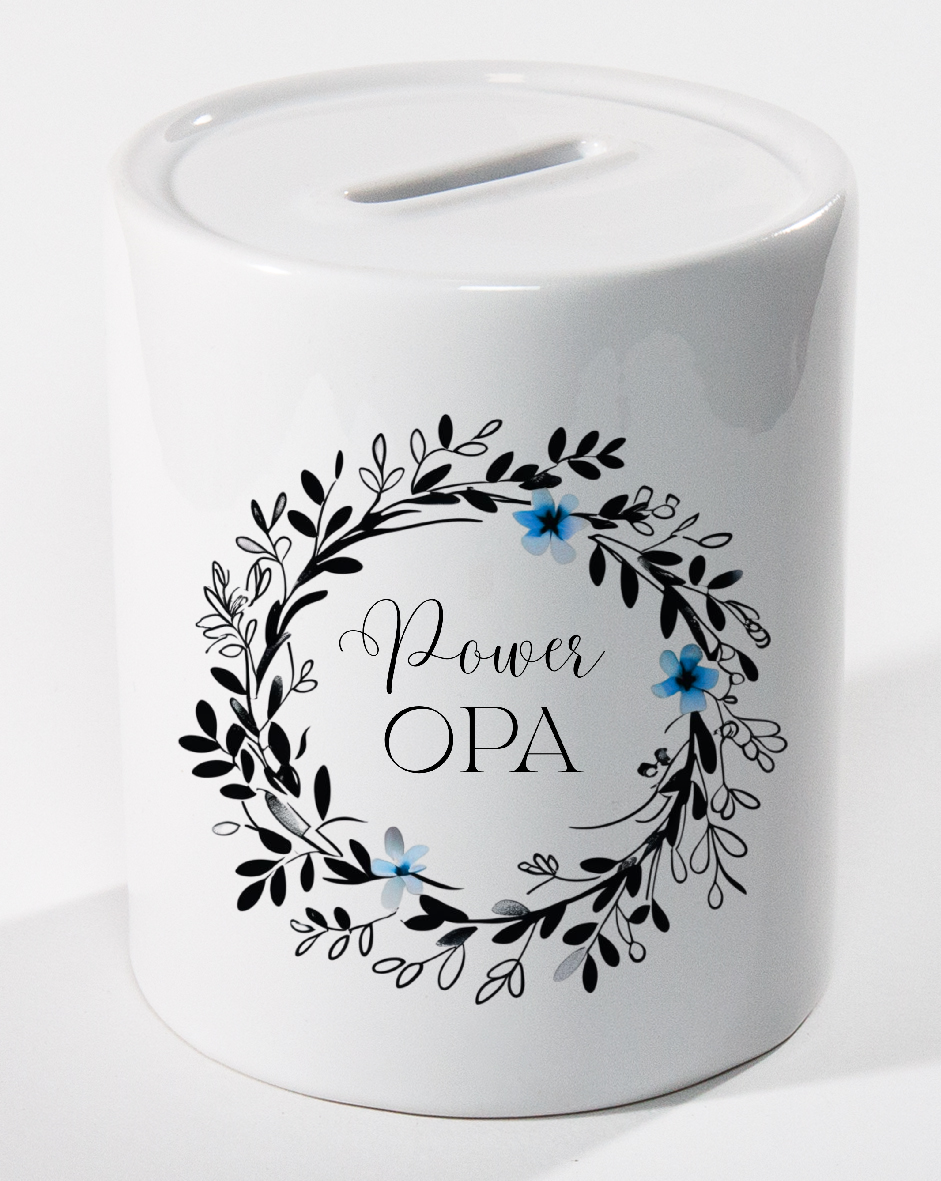 Spardose „Blütenschwarz & Himmelblau“