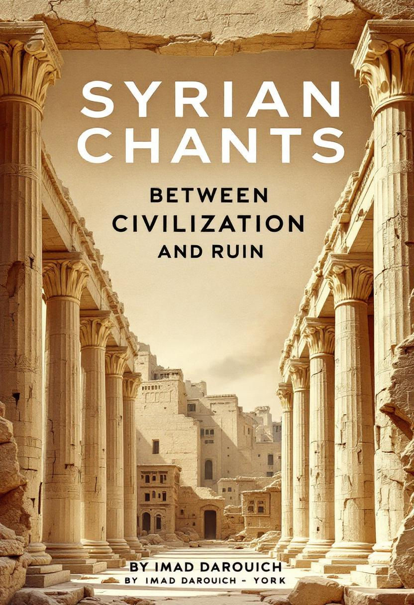 الصورة المصغرة: The Epic of Syrian Chants book cover by Imad Darouich featuring ancient stone architecture between civilization and ruin