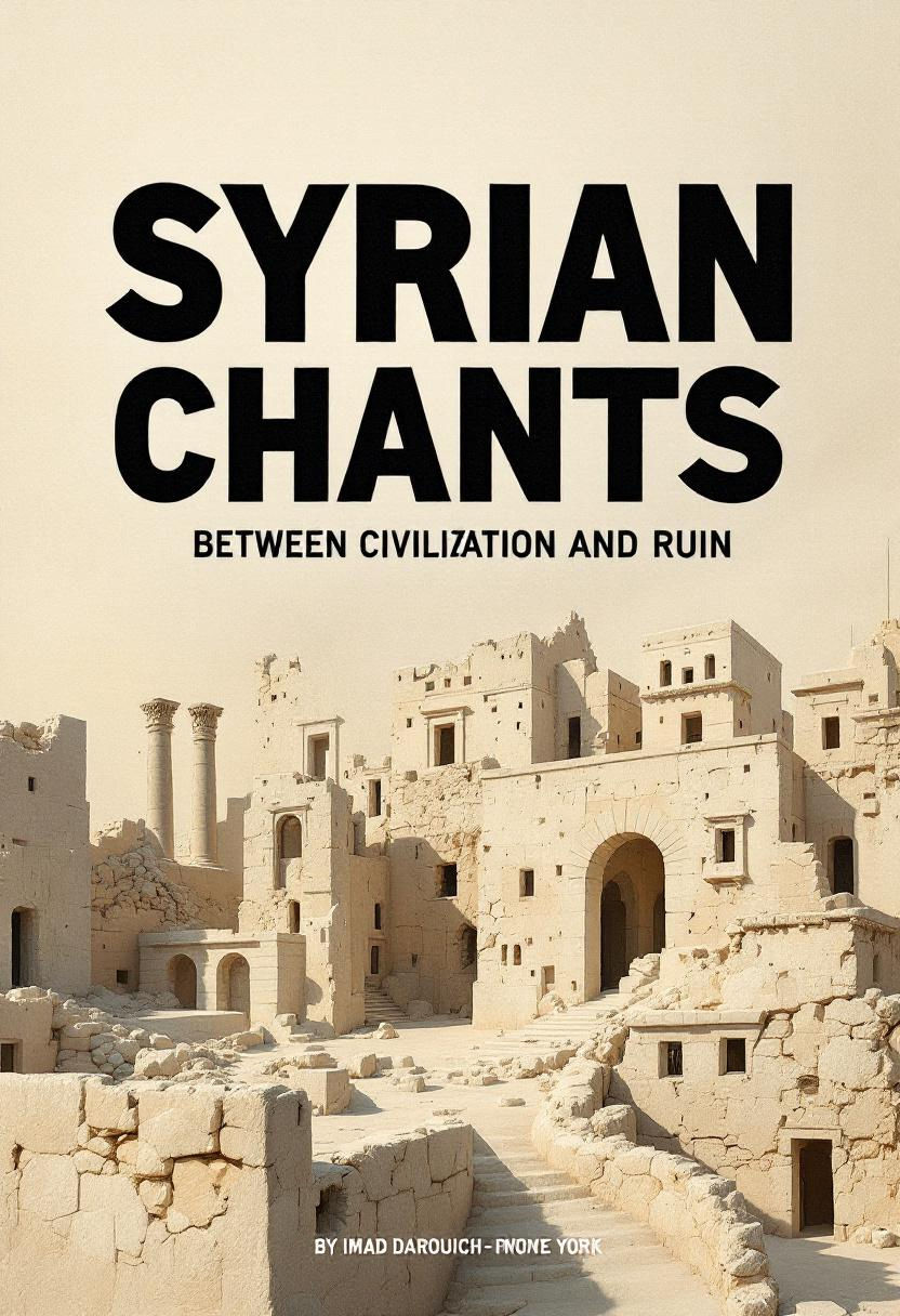 الصورة المصغرة: The Epic of Syrian Chants book cover by Imad Darouich featuring ancient stone architecture between civilization and ruin