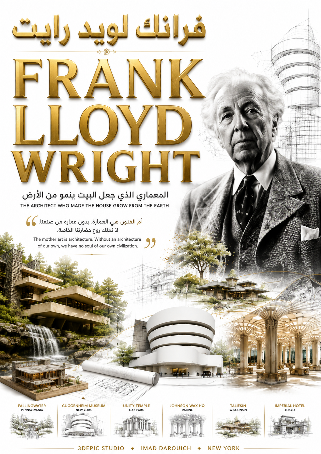 فرانك لويد رايت FRANK LLOYD WRIGHT المعماري الذي جعل البيت ينمو من الأرض THE ARC