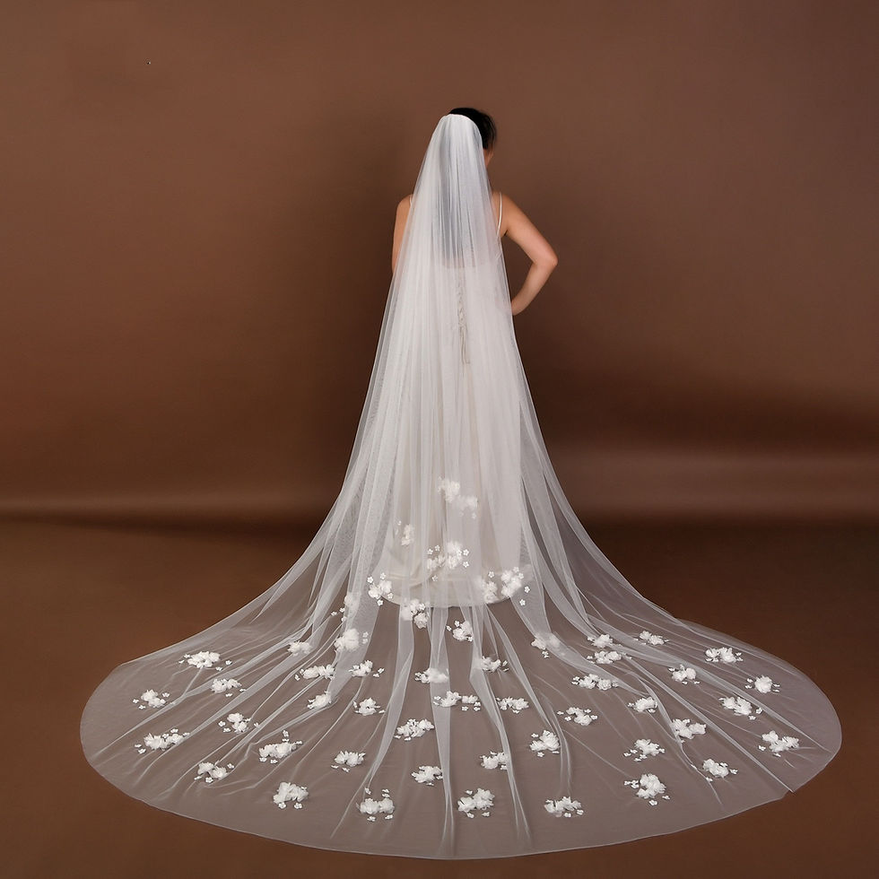 Voile long avec dentelle 3d ivoire ; 