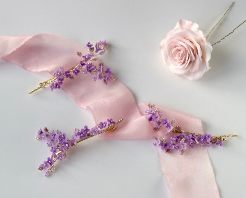 Miniature : Juliette, barrettes mariée avec des fleurs de lavande