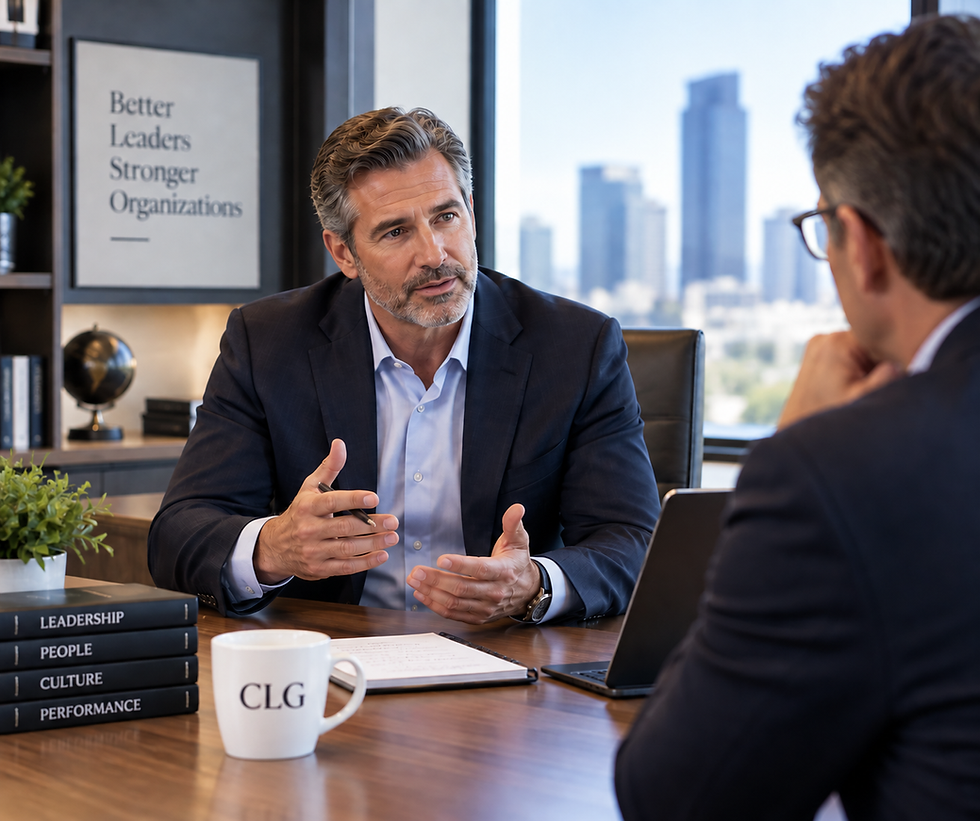 Executive leader discussing organizational strategy with a client