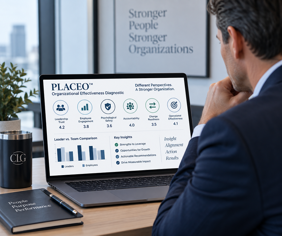 Professional reviewing organizational assessment data on a laptop