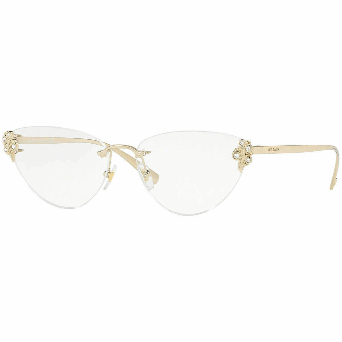 Versace VE1254B-1252 Pale Gold Cat-Eye Women's Metal Frame Rimless Eyeglasses