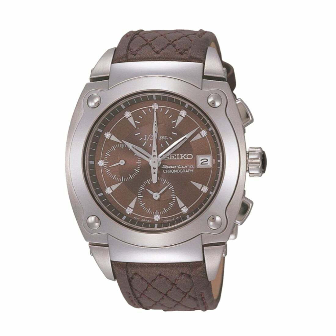 Seiko SNDZ85 Sportura Brown Dial Brown Leather Diamond Chronograph Watch