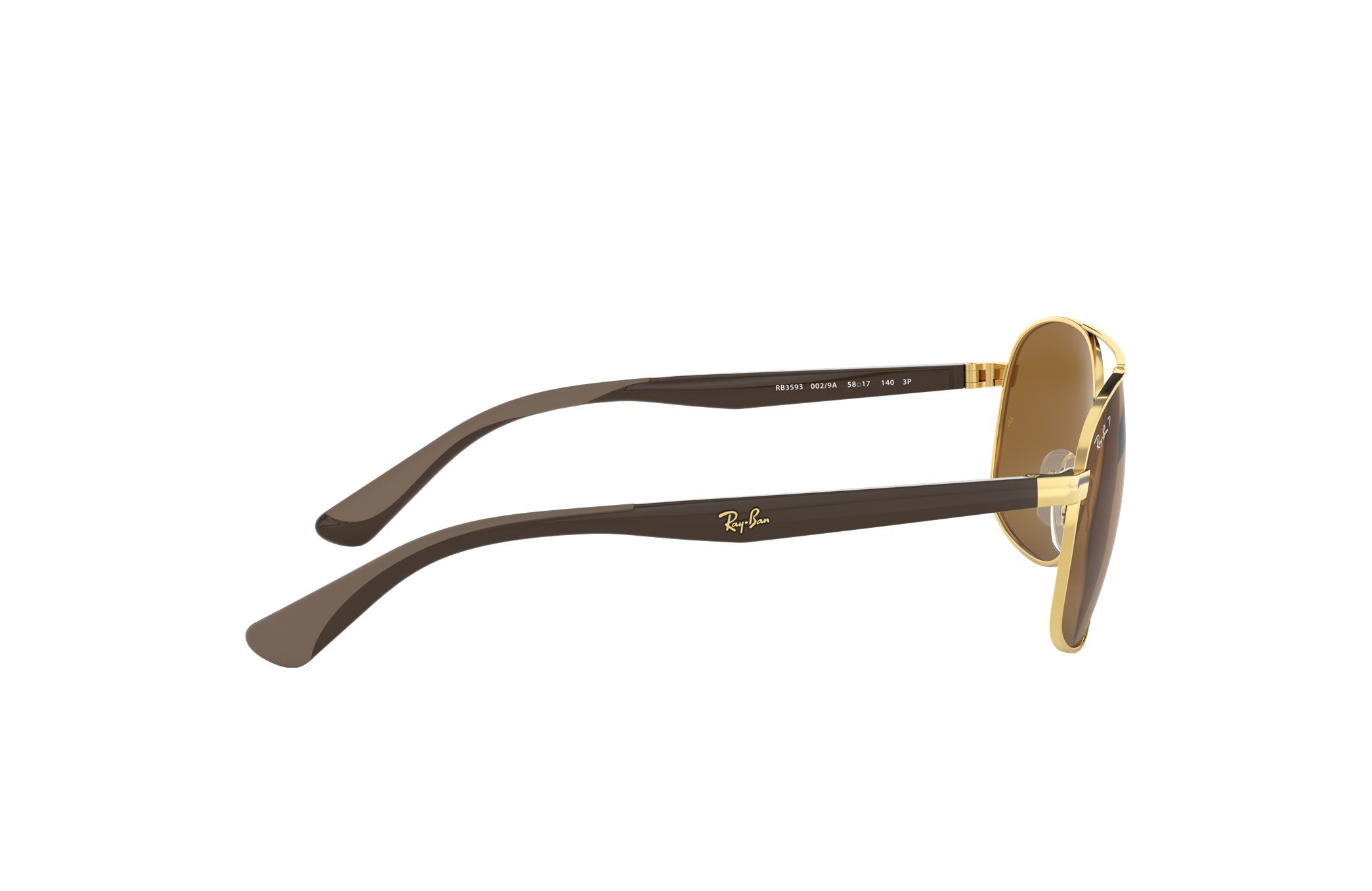 Ray-Ban RB3593-001/83 Men Gold Square Frame Brown Lens Metal Sunglasse