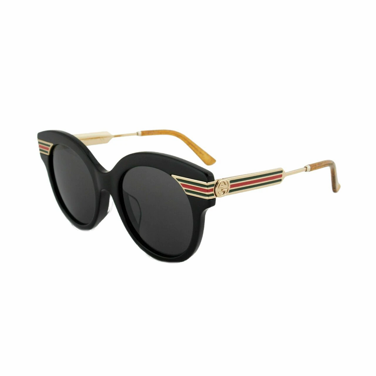 Gucci GG0282SA-001 Black Round Grey Lens Women's Acetate Sunglasses