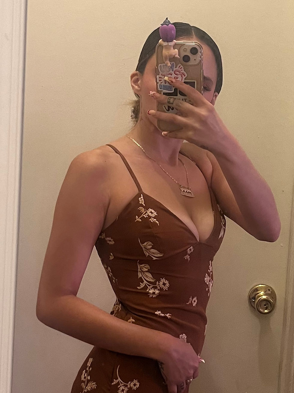 Thumbnail: Long brown side slit flower dress 🌼