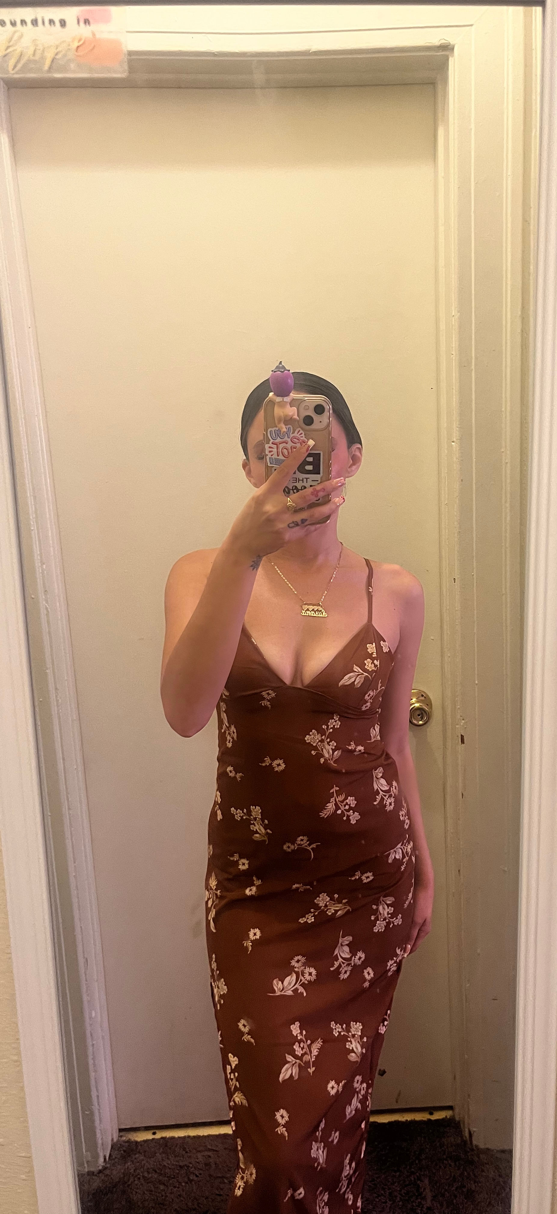 Long brown side slit flower dress 🌼