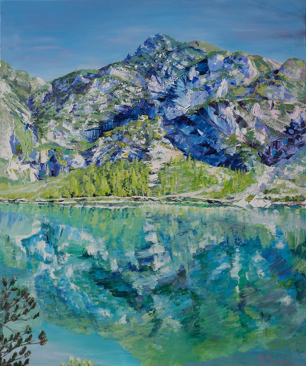 Thumbnail: Braies Lake Painting Original Aclylic Mountain Landscape Art (120x100 cm)