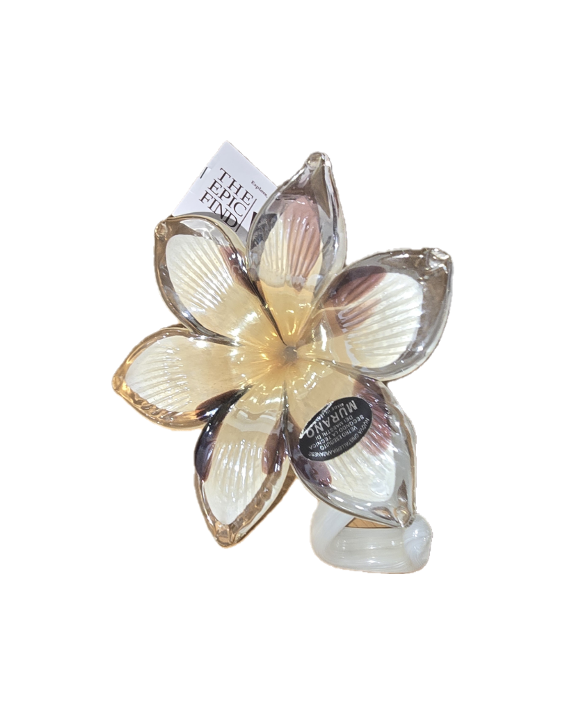 Murano Art Glass Flower Twisted Stem Luster Cream & Brown