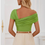 Thumbnail: Off Shoulder Flower Trim Wrap Fit Top