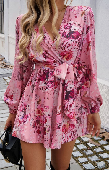Thumbnail: Romper V Neck Floral Belt Fit