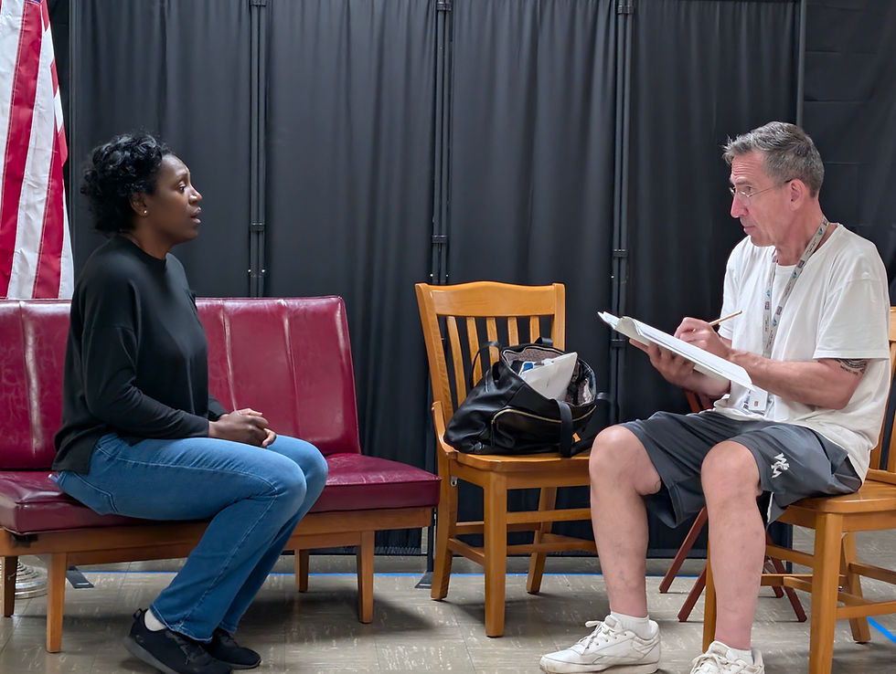 Tiffany Jackson and Ned Kieloch dig into a charged moment in rehearsal, where every question lingers and every answer matters.