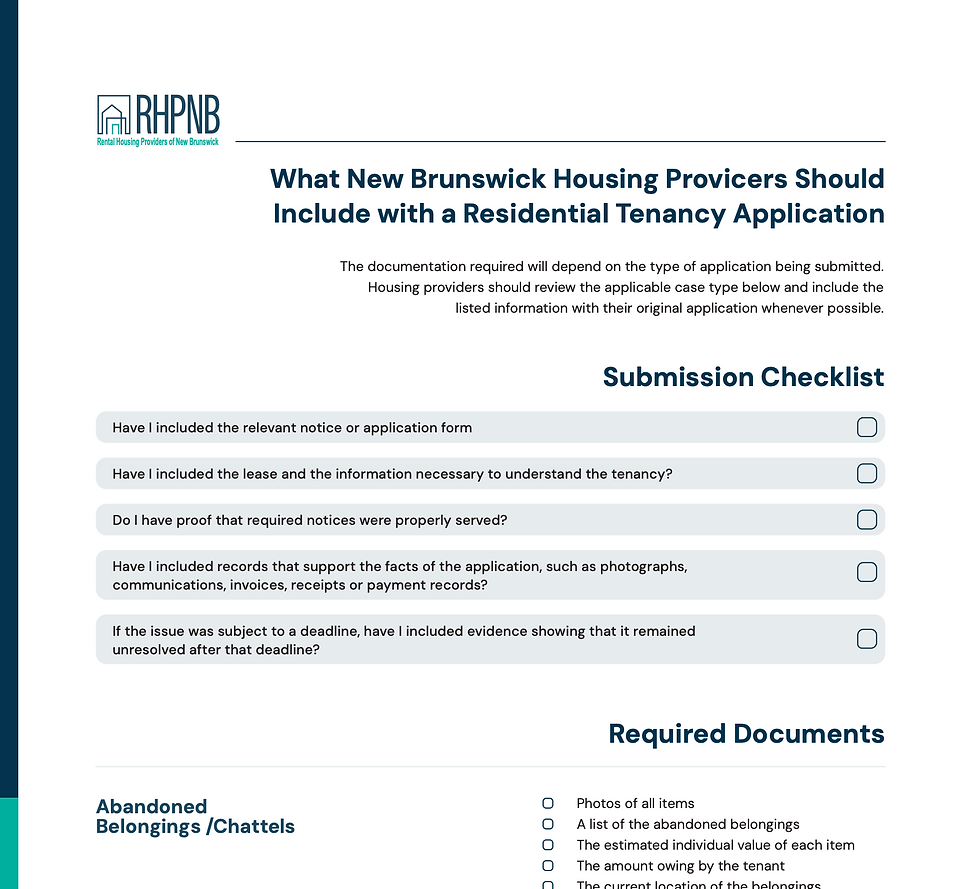 RHPNB Checklist form - What to include with a residential tenancy application
