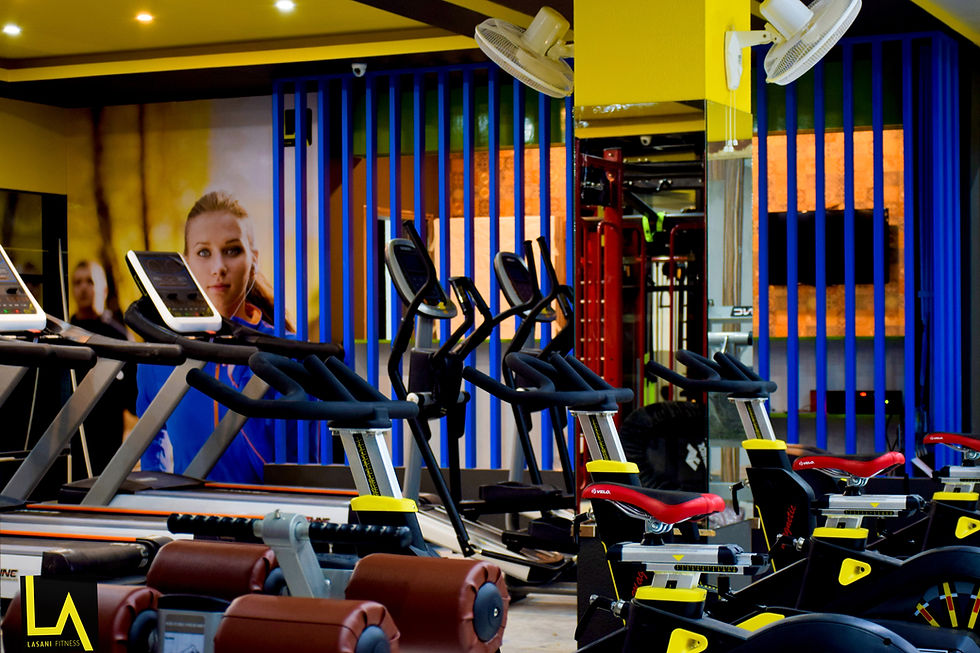 a gym with multi color theme