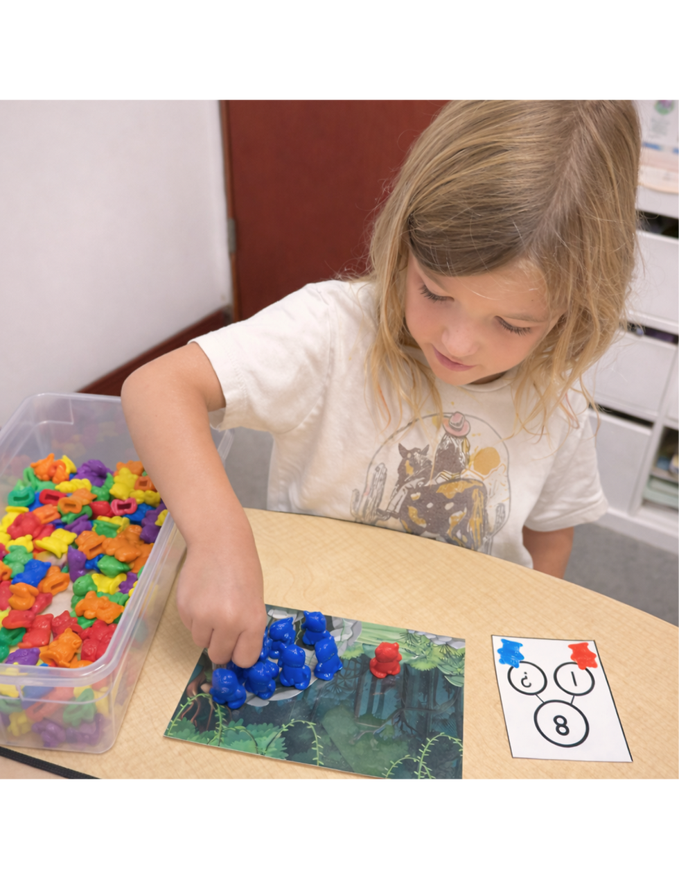 Student using counting bears for hands-on math practice