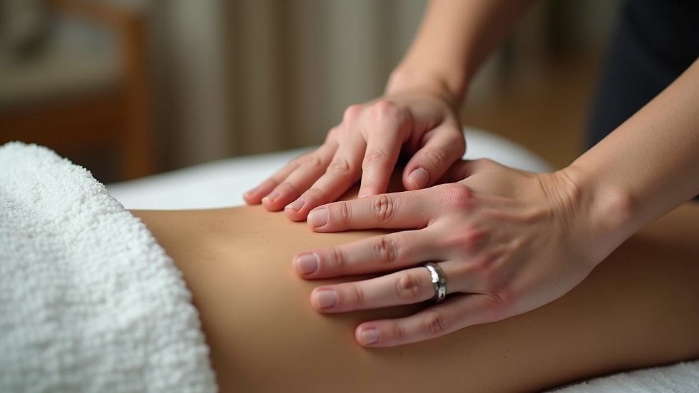 Seitliche Nahaufnahme einer Massage am Bein