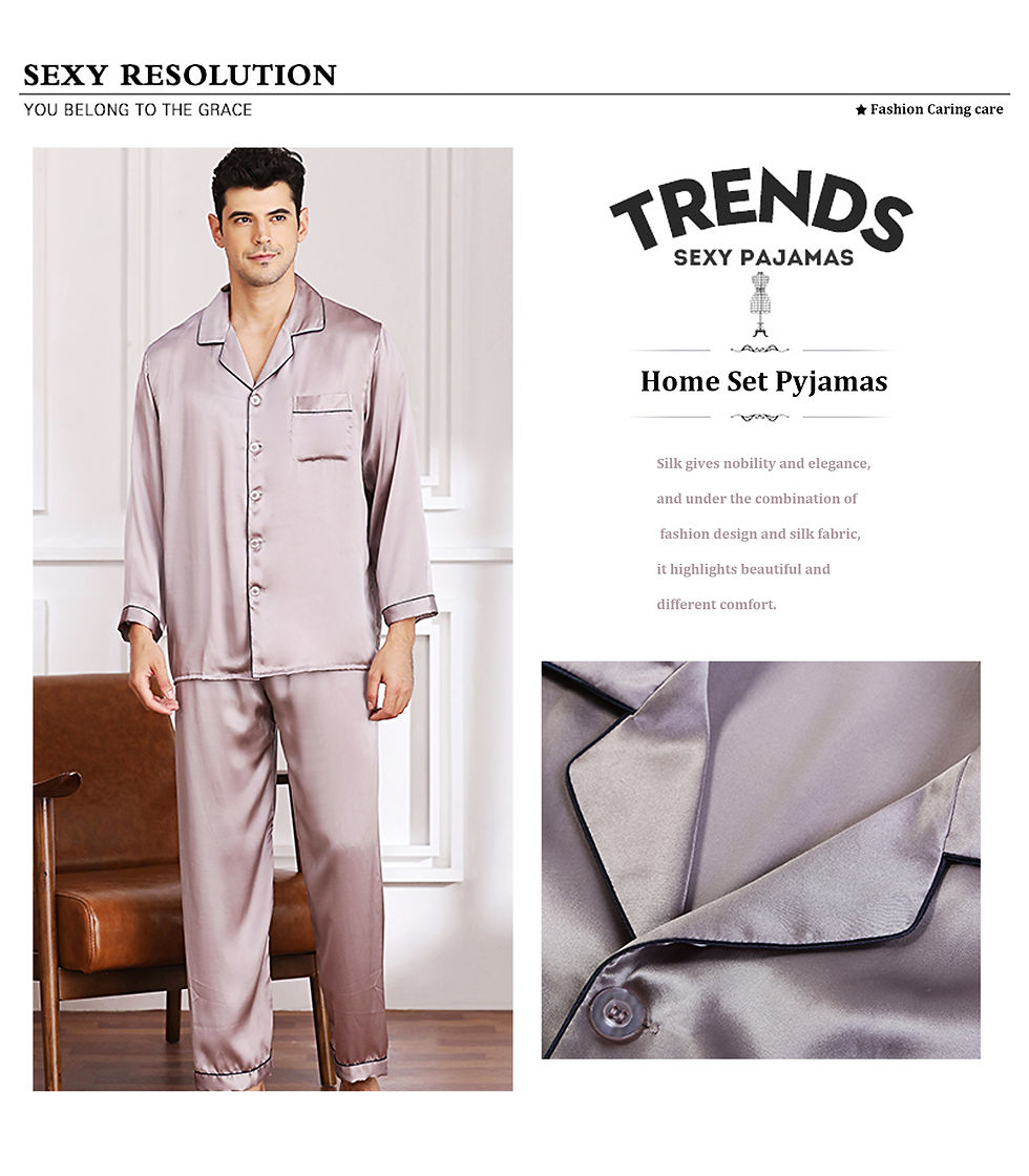 Thumbnail: YIFAN DREAM 100% Silk Pajamas Long-Sleeved Two-Piece Suit Gifts for Men