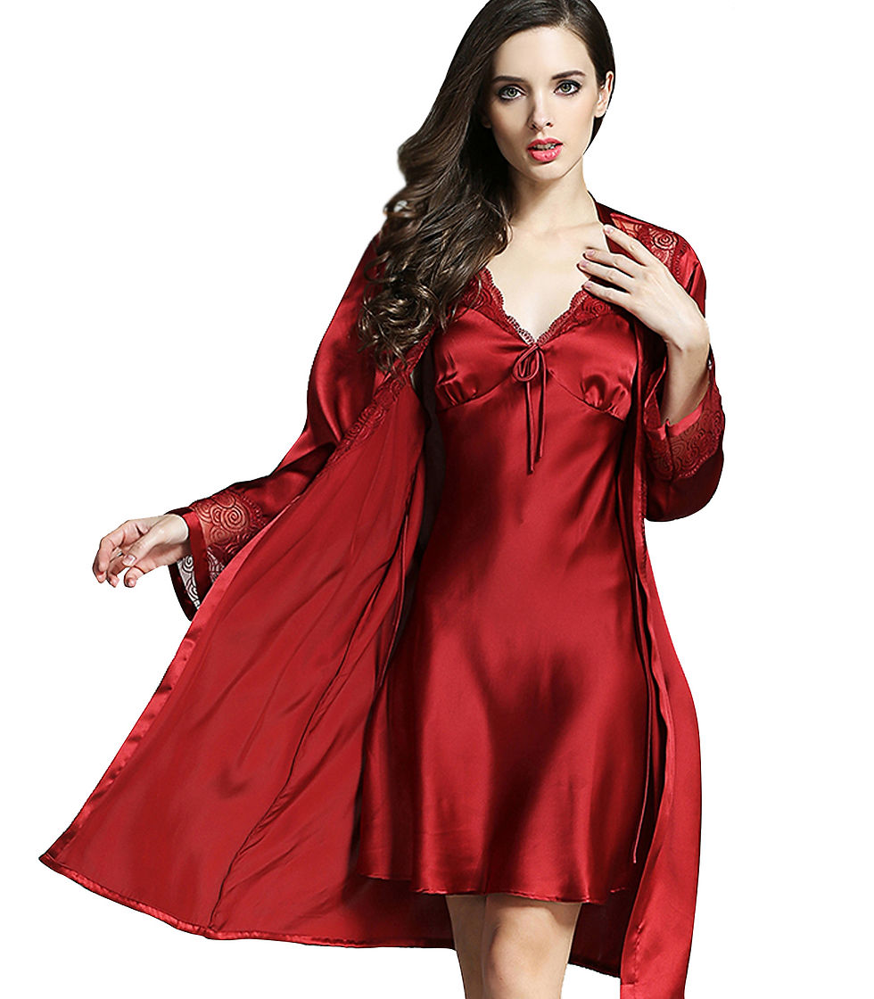 Thumbnail: YIFAN DREAM Silk Ladies Pajamas Sexy Lingerie Womens Pajamas Nightgown Two-piece