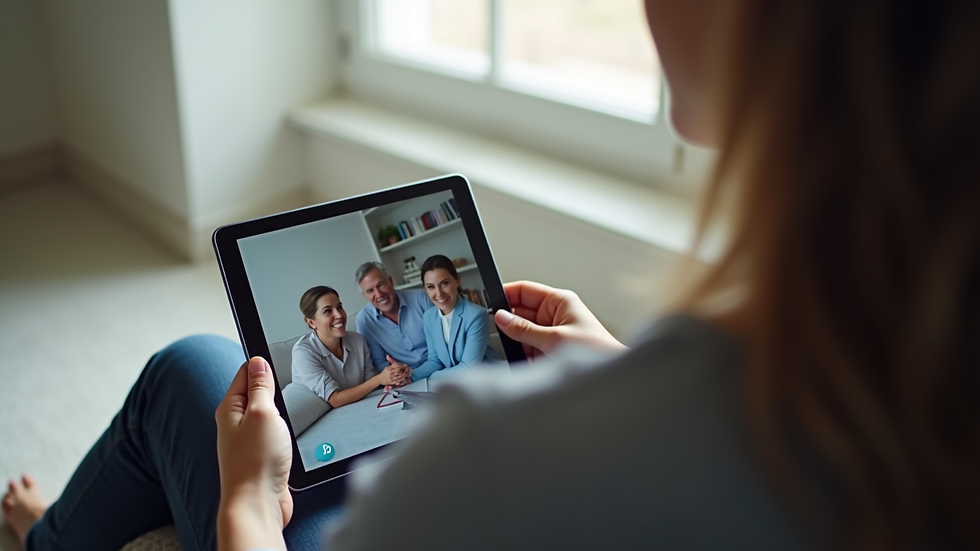Close-up view of a therapist using a tablet during an online therapy session