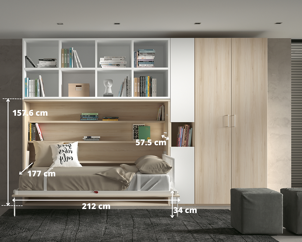 Miniature : Lit escamotable NEO horizontal avec étagères intérieures couchage 140x190cm