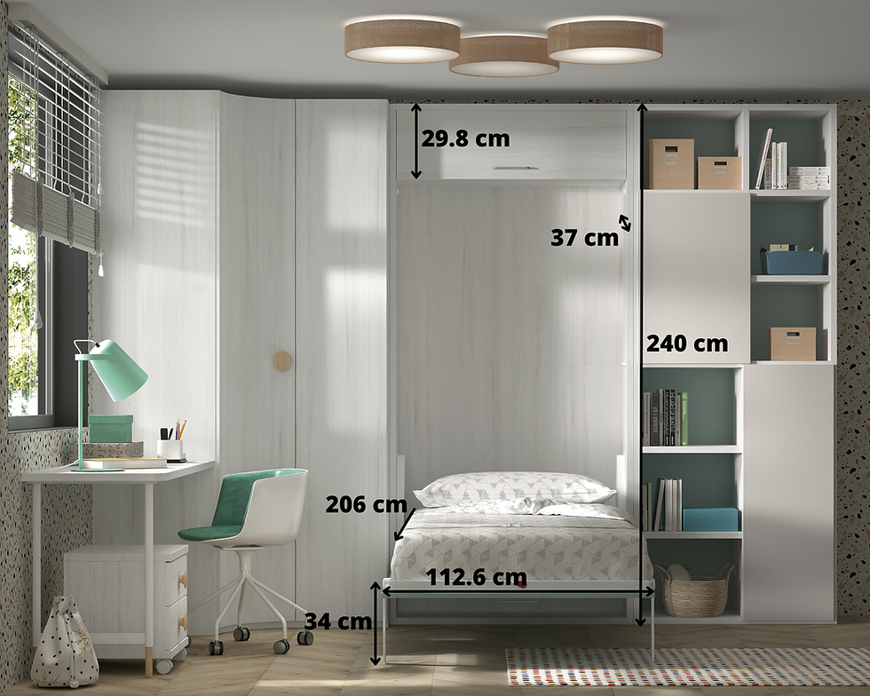 Miniature : Lit escamotable NEO vertical avec sur-meuble couchage 90x190 cm