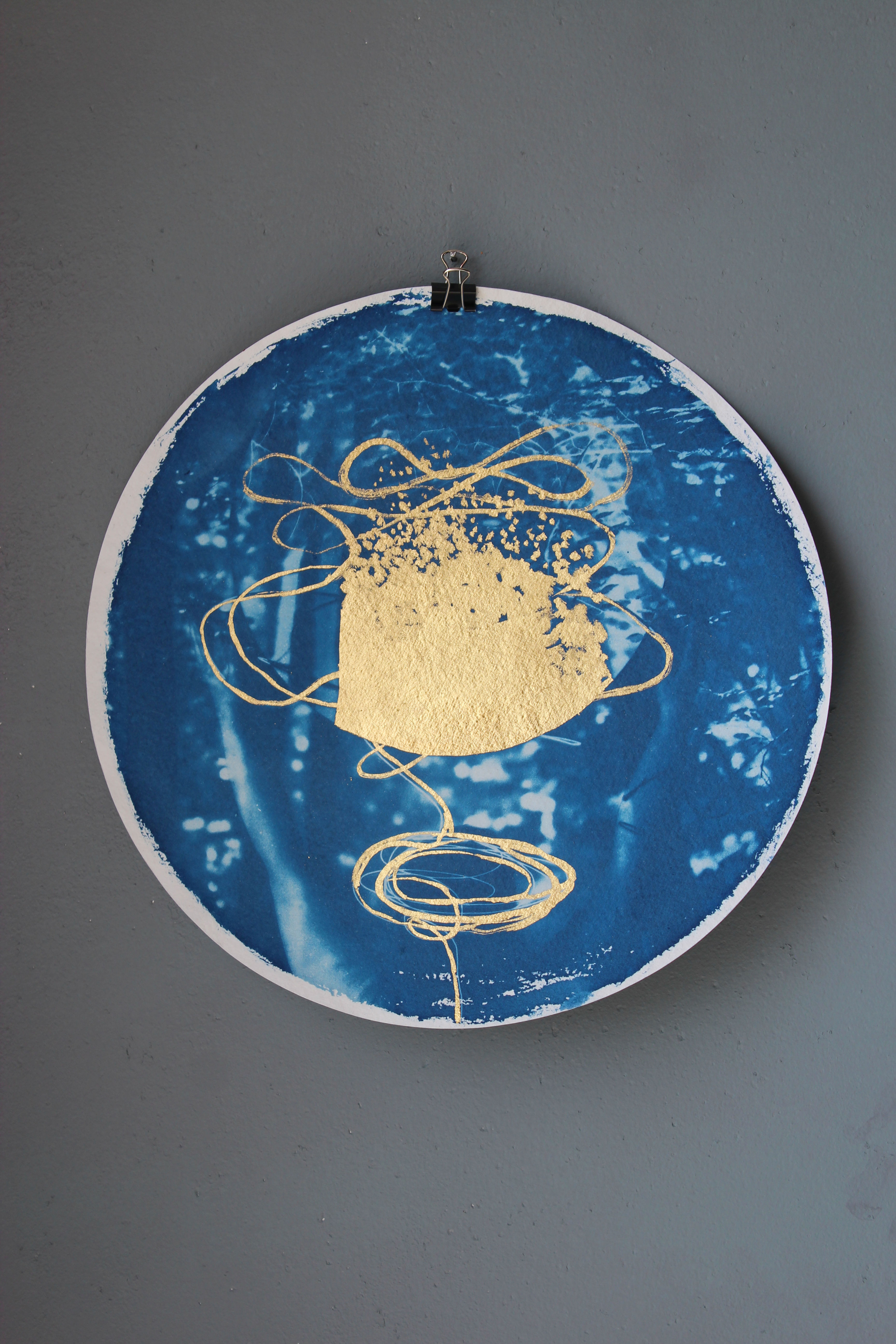 "Transcending II" (10" cyanotype with gold leaf)