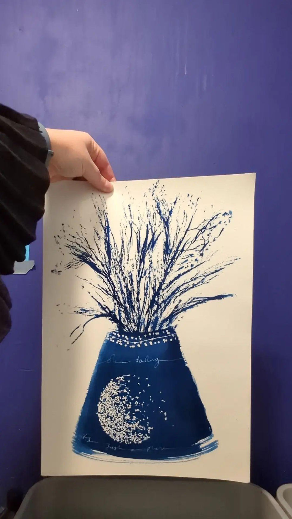 Thumbnail: Oh darling, it's just a phase (A3 cyanotype of moonphase vase with flowers)