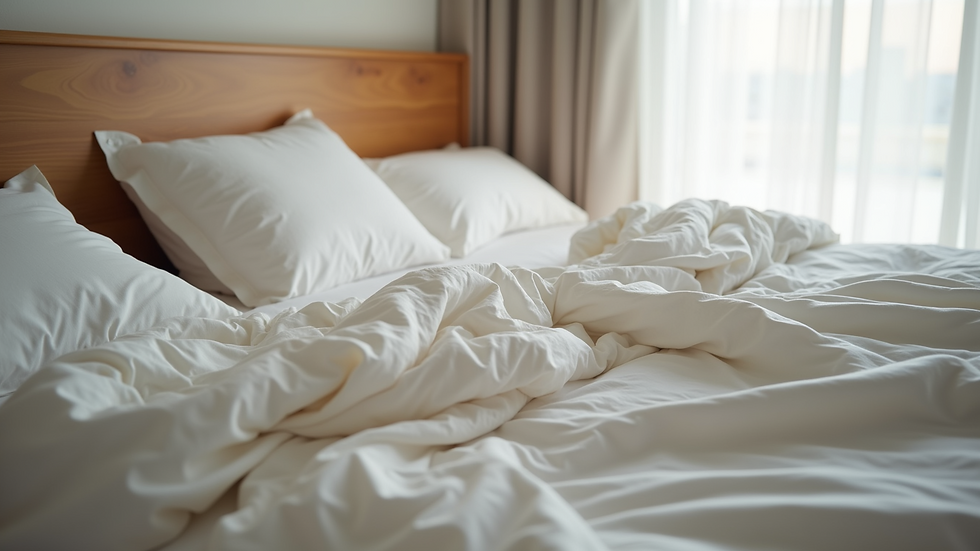 High angle view of freshly washed and dried bedding on a bed