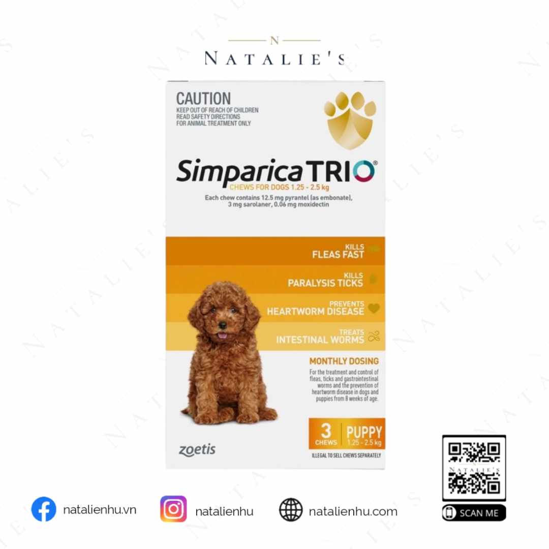 Simparica TRIO (Úc) Nhai Cho Chó 1.3-2.5 kg - Vàng