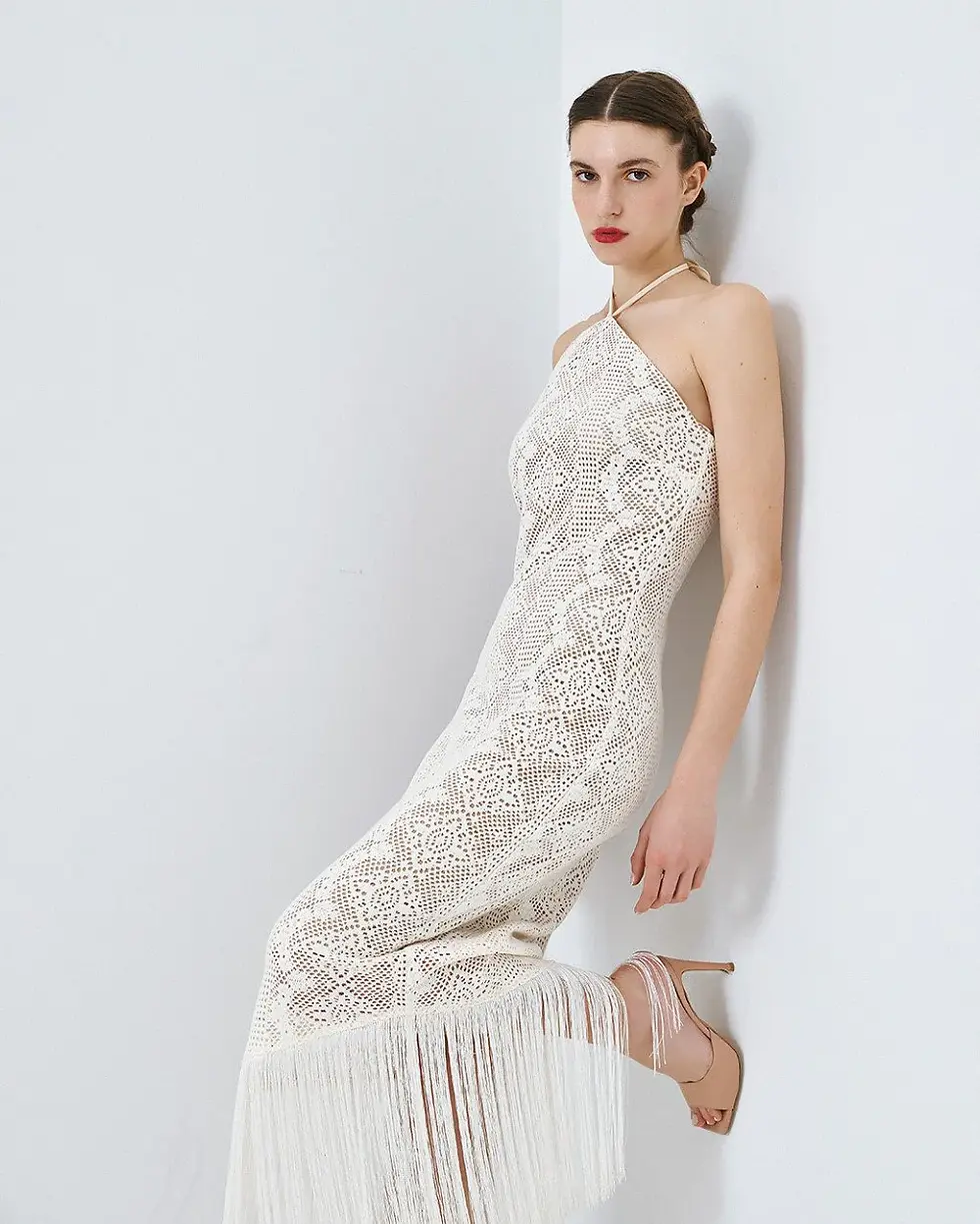 Thumbnail: ACCESS KNITTED HALTER DRESS WITH FRINGES