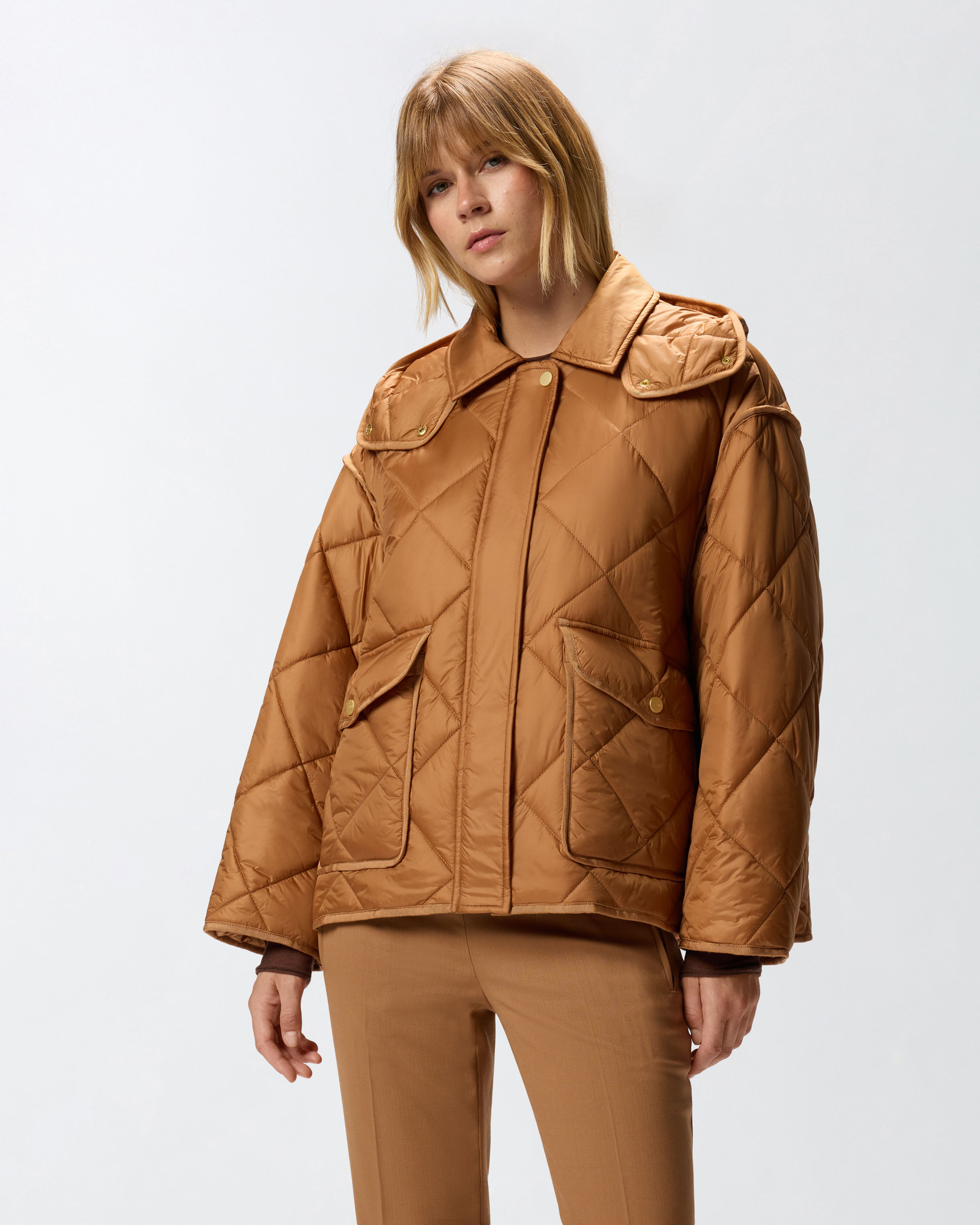 PINKO QUILTED TECHNICAL CANVAS PEA COAT