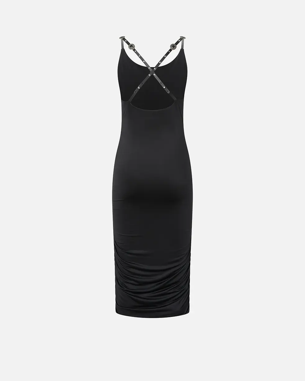 Thumbnail: PINKO SHINY MIDI DRESS WITH CROSSED SHOULDER STRAPS