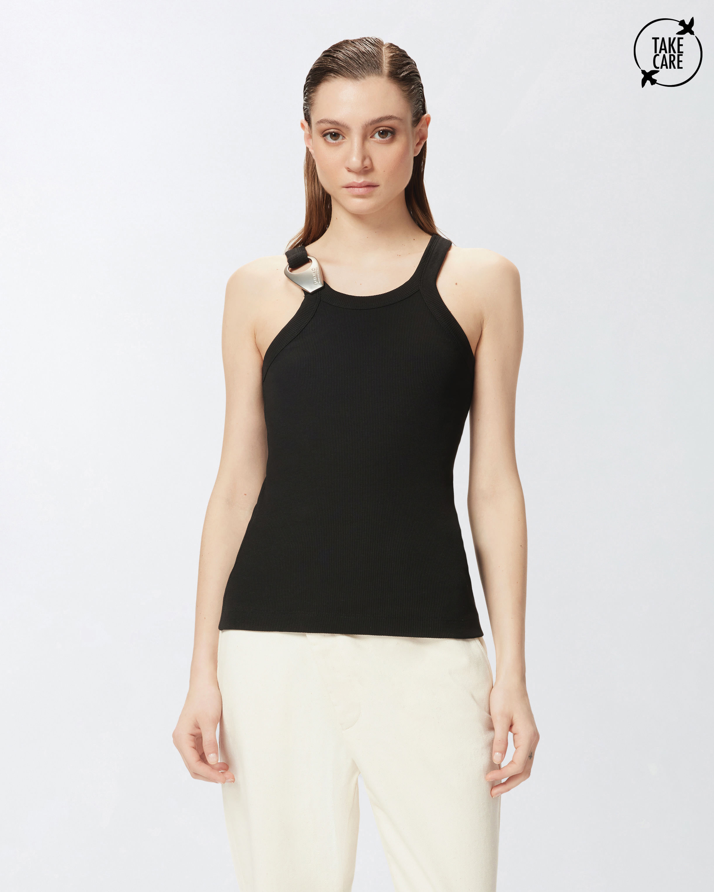 PINKO RIBBED TANK TOP WITH BUCKLE