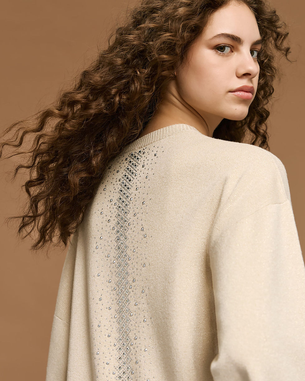 Thumbnail: ACCESS KNITTED V-NECK BLOUSE WITH RHINESTONES