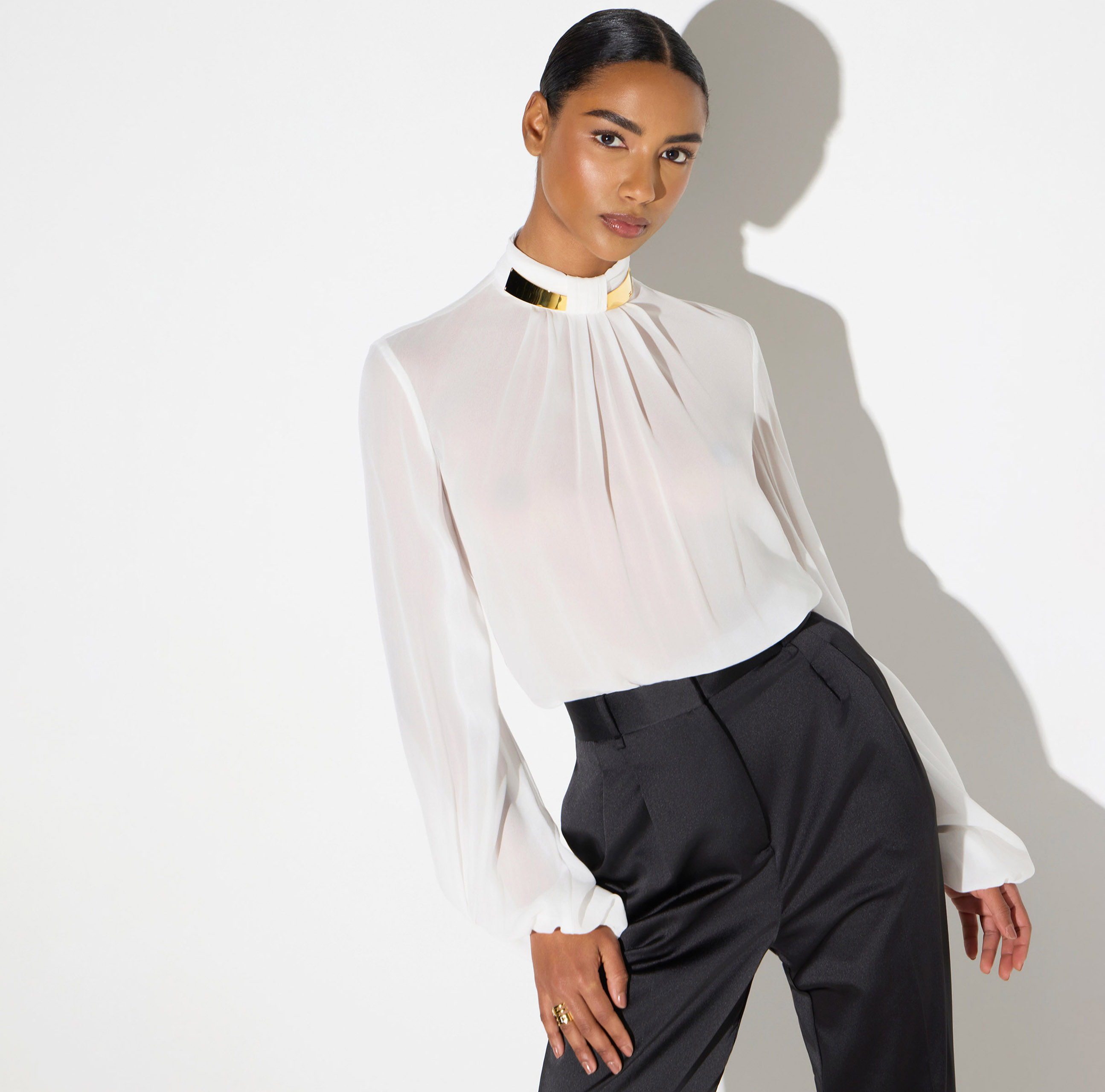 ELISABETTA FRANCHI BODYSUIT IN GEORGETTE FABRIC WITH JEWEL COLLAR