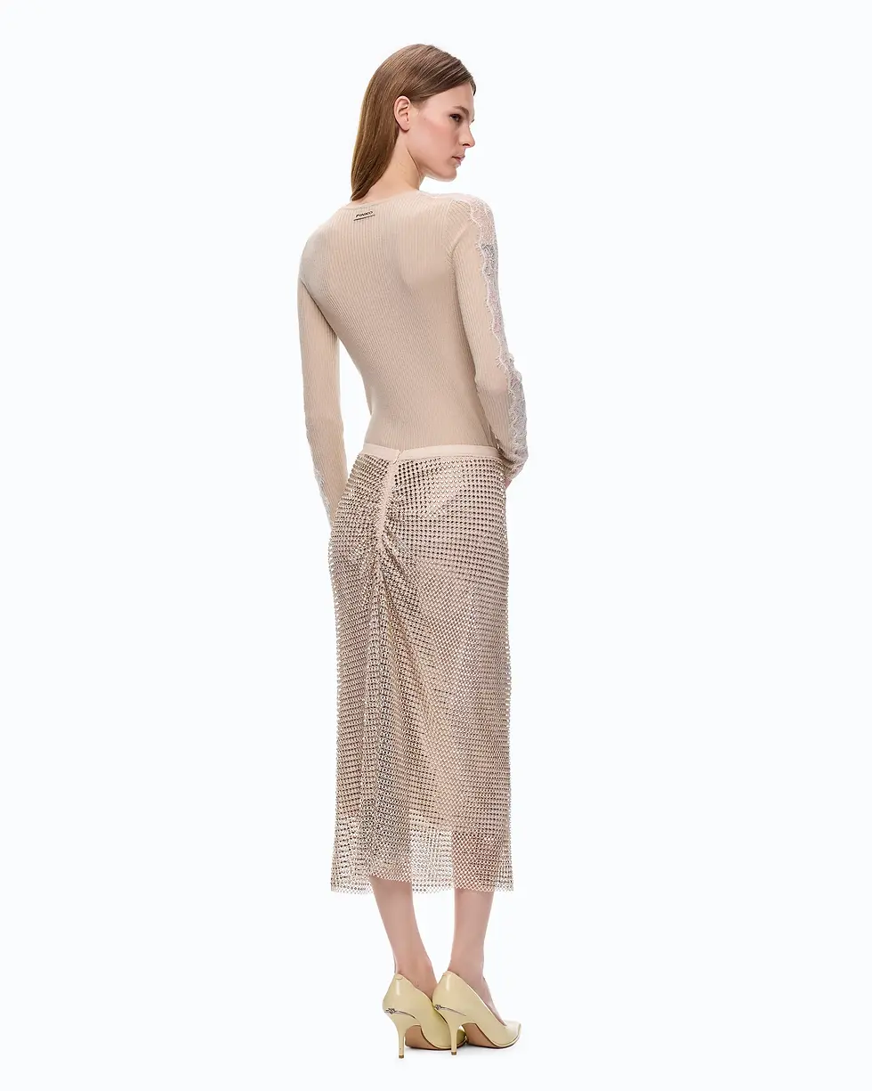 Thumbnail: PINKO RIBBED SWEATER WITH LACE