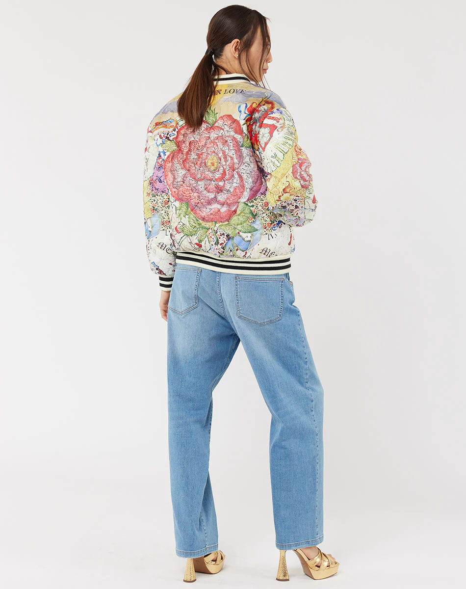 Rose print deals bomber jacket