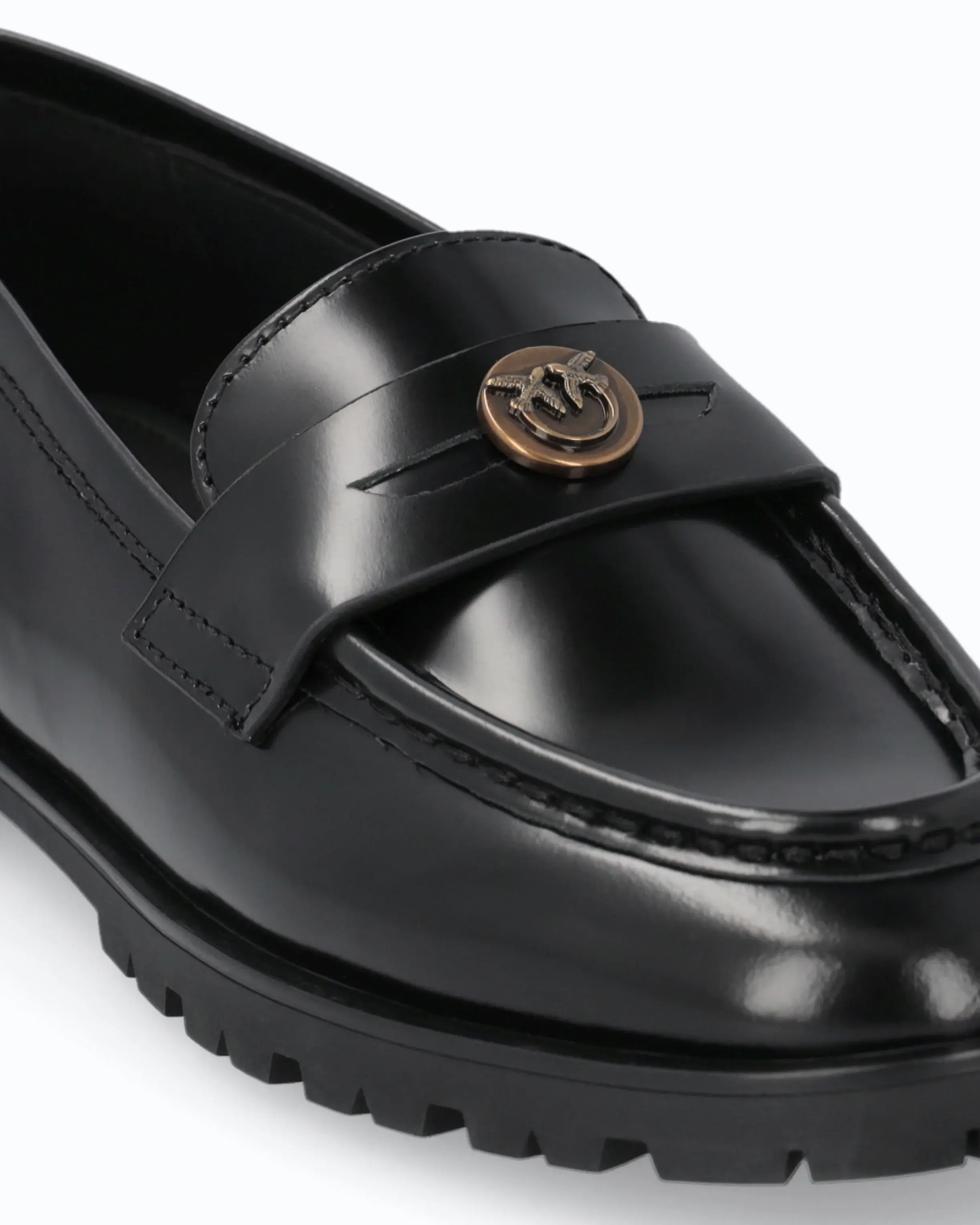 PINKO LEATHER LOAFERS WITH LOGO AND LUG SOLE