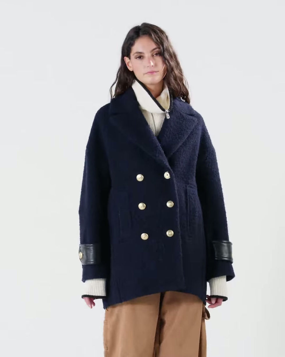 Thumbnail: PINKO SHORT DOUBLE-BREASTED BOUCLE PEA COAT